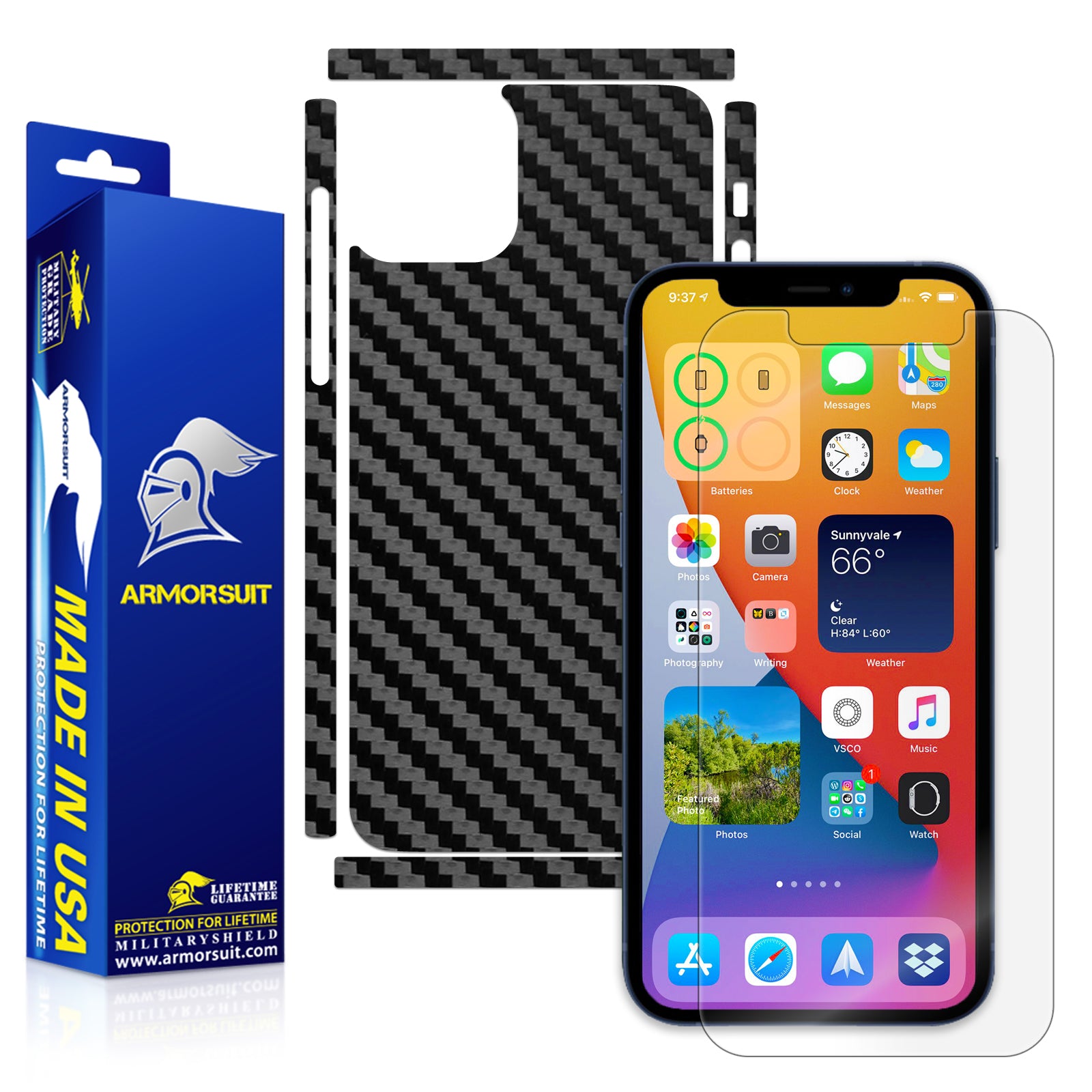iPhone 12 Pro (6.1) Screen Protector + Carbon Fiber Skin