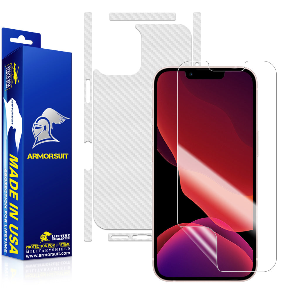 Armorsuit MilitaryShield Carbon Fiber Skin Wrap Film + HD Clear Screen Protector Designed for Apple iPhone 13 Mini (2021) - Anti-Bubble Film
