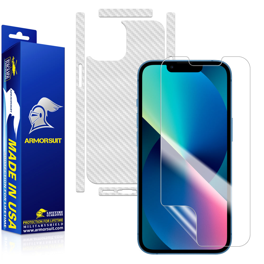 Armorsuit MilitaryShield Carbon Fiber Skin Wrap Film + HD Clear Screen Protector Designed for Apple iPhone 13 (2021) - Anti-Bubble Film