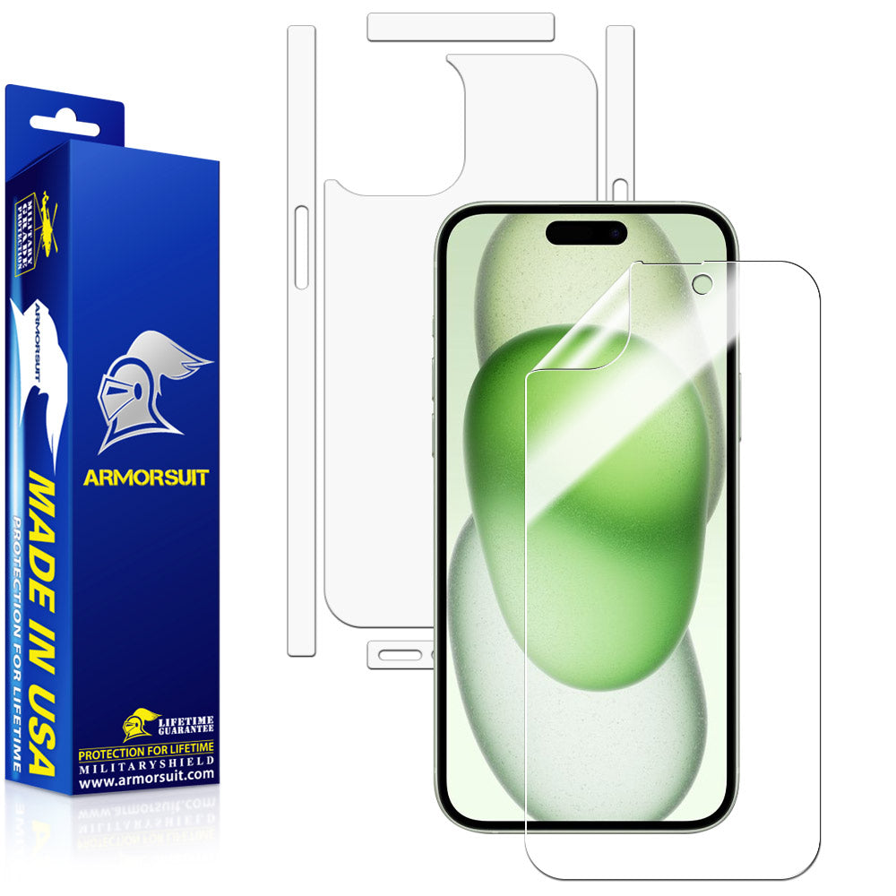 ArmorSuit MilitaryShield Full Body Skin Film + Screen Protector designed for iPhone 15 Plus - HD Clear / Matte Film