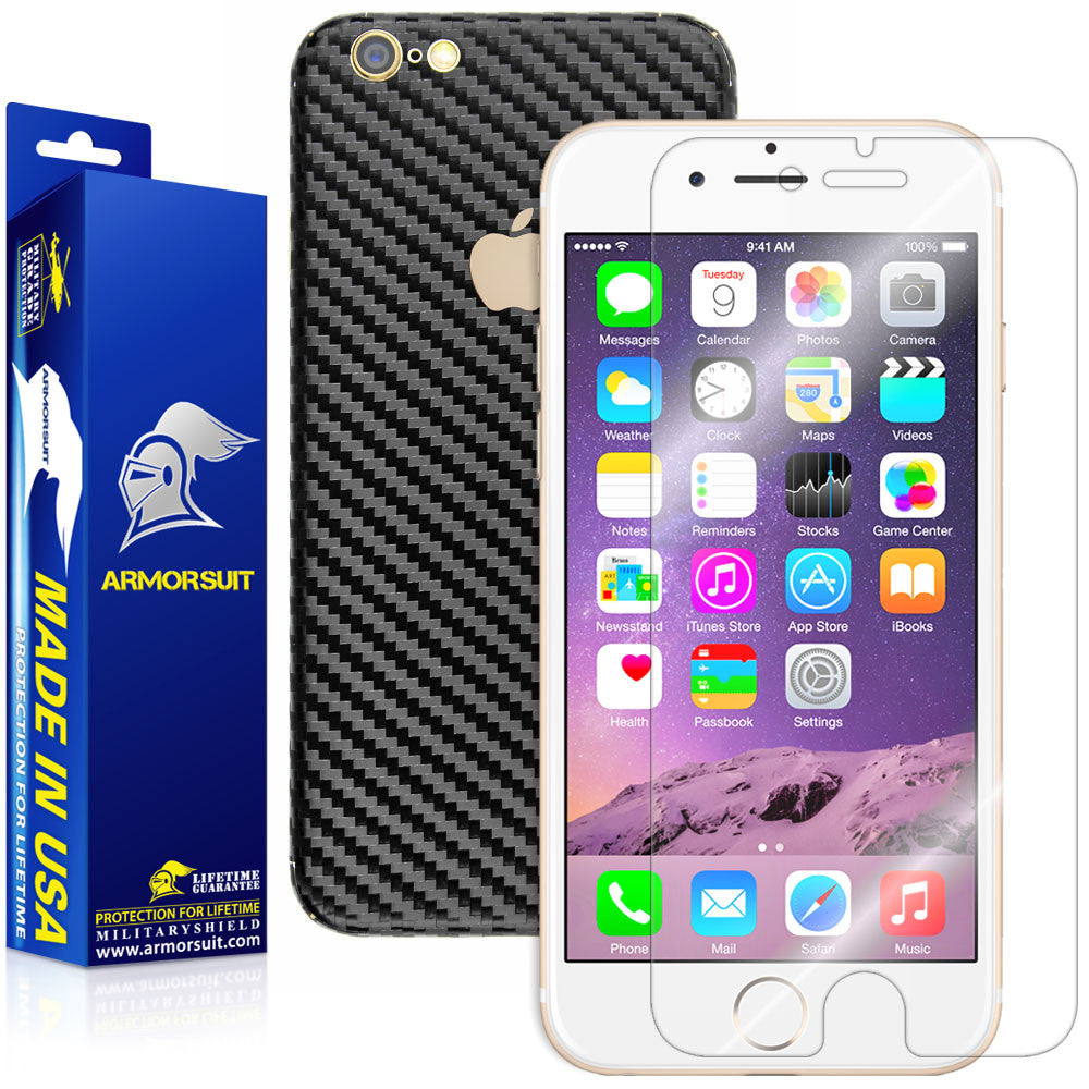 Apple iPhone 6 Screen Protector + Black Carbon Fiber Skin