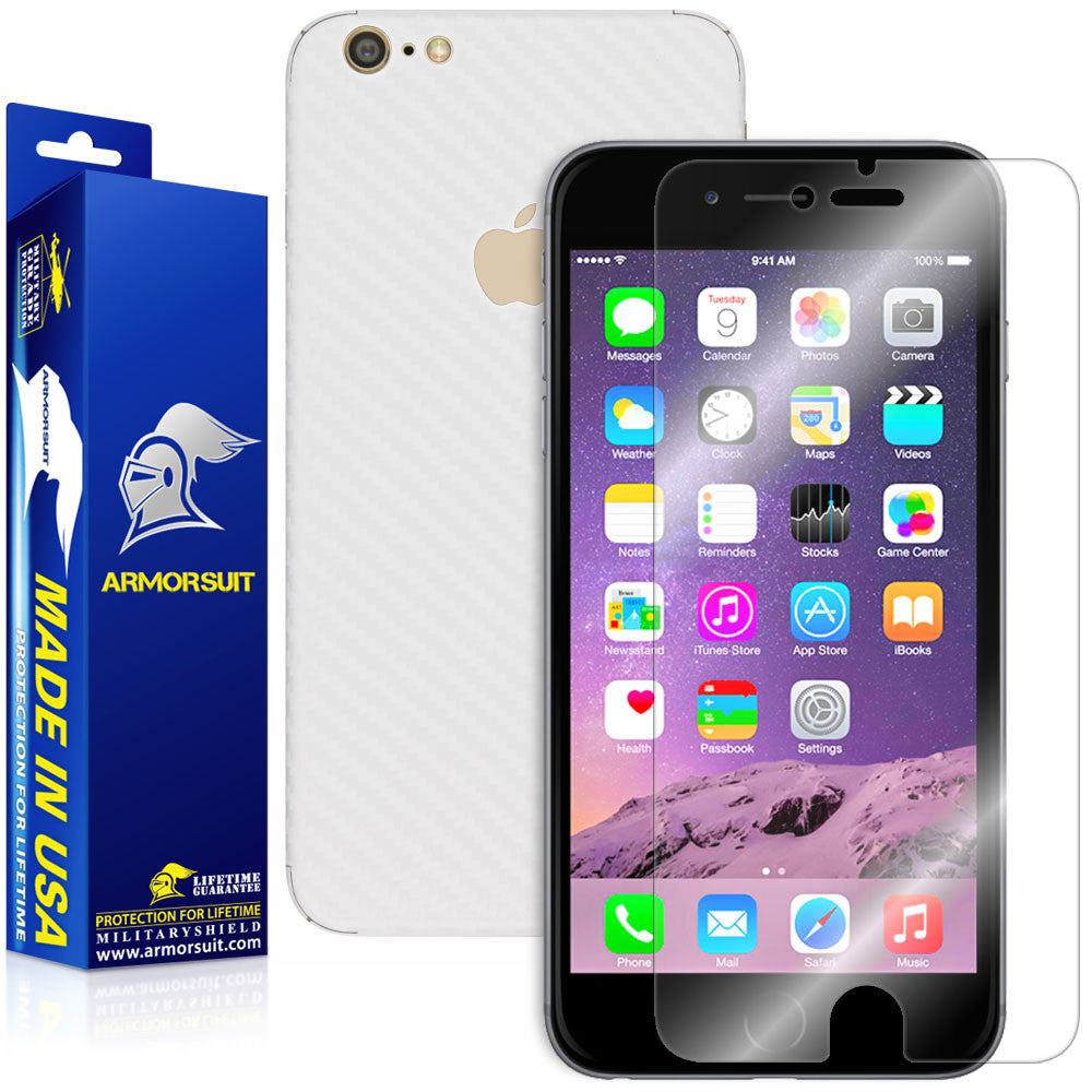 Apple iPhone 6 Plus Screen Protector + White Carbon Fiber Skin