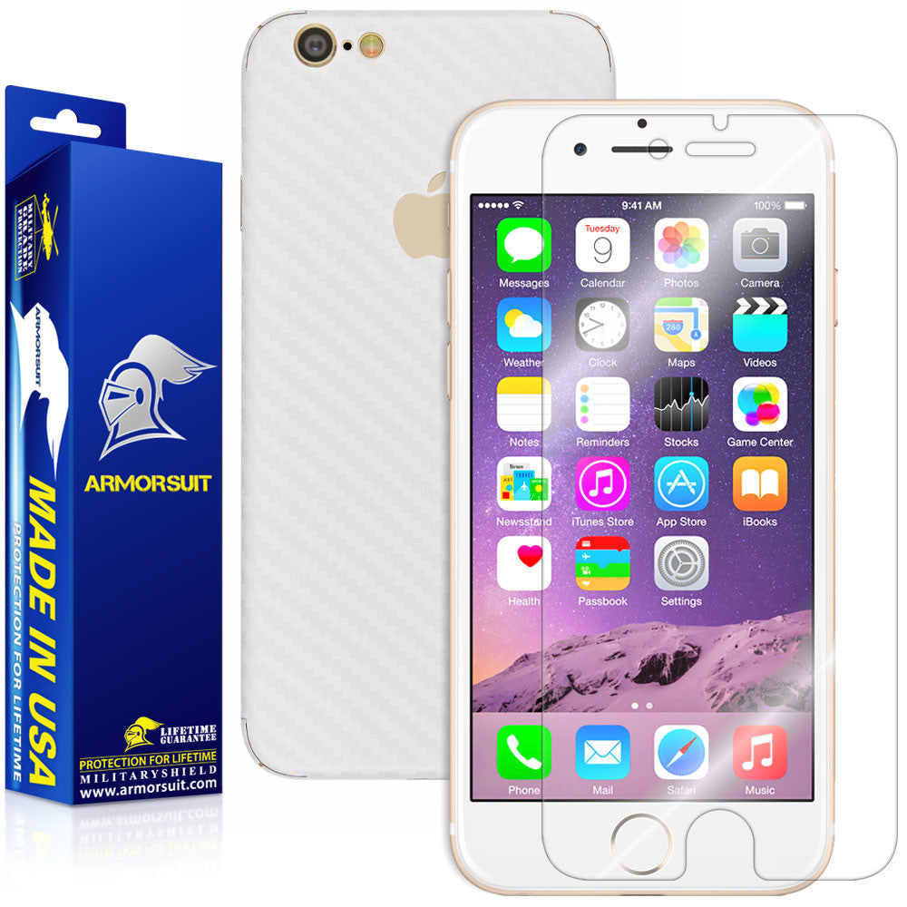 Apple iPhone 6 Screen Protector + White Carbon Fiber Skin
