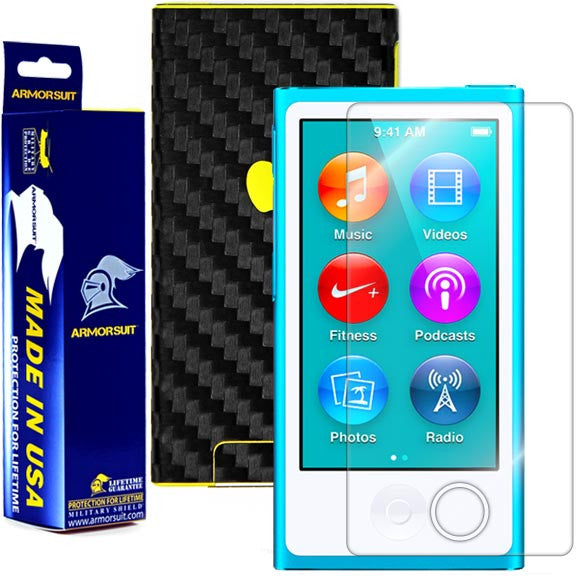 Apple iPod Nano 7G 7th Generation Screen Protector + Black Carbon Fiber Skin Protector