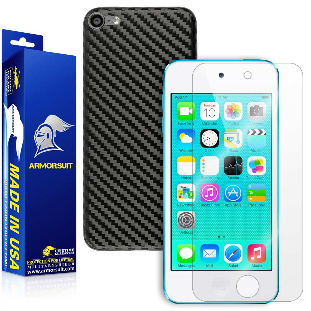 Apple iPod Touch 6G Screen Protector + Black Carbon Fiber Skin