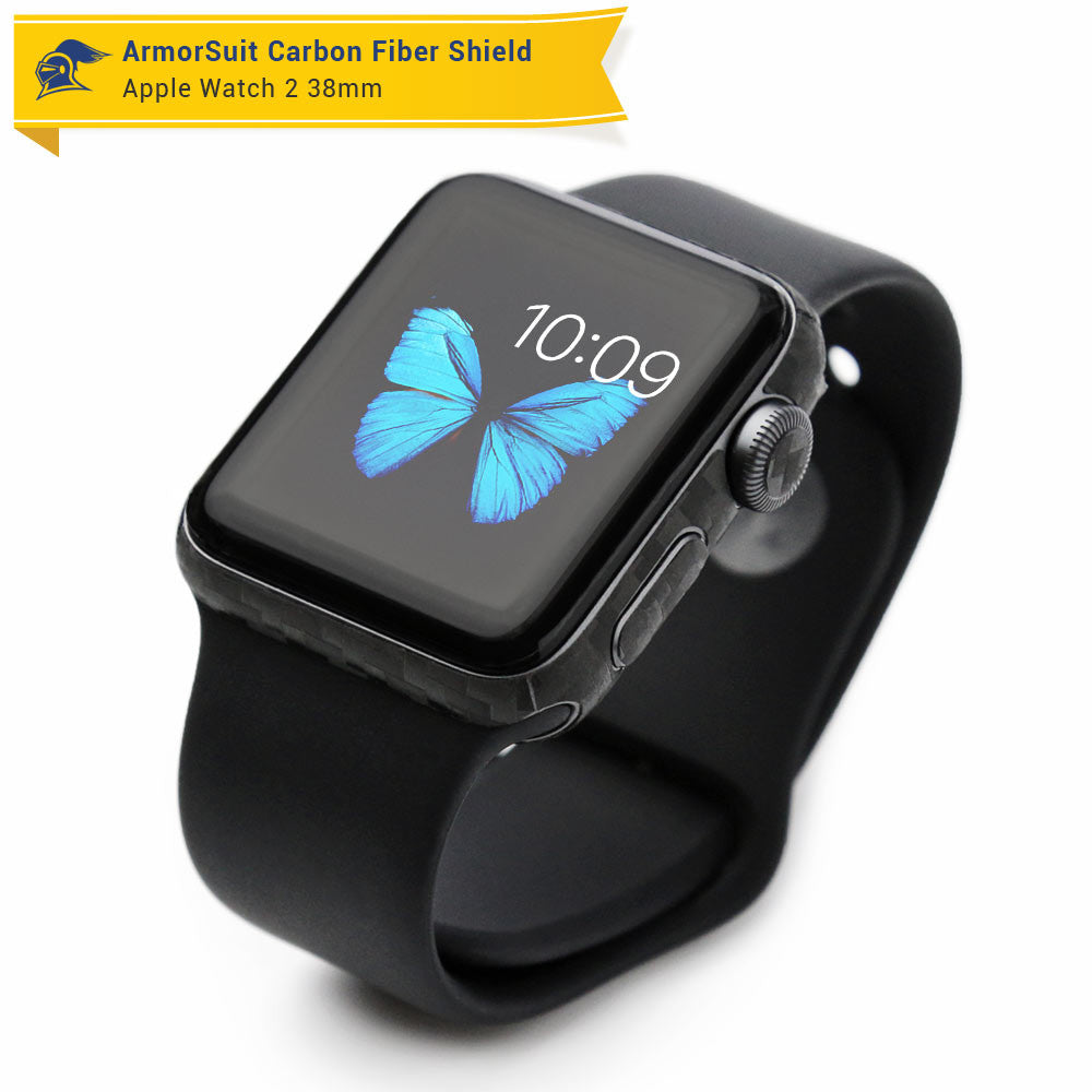 Apple Watch 38mm (Series 2) Screen Protector + Black Carbon Fiber Skin