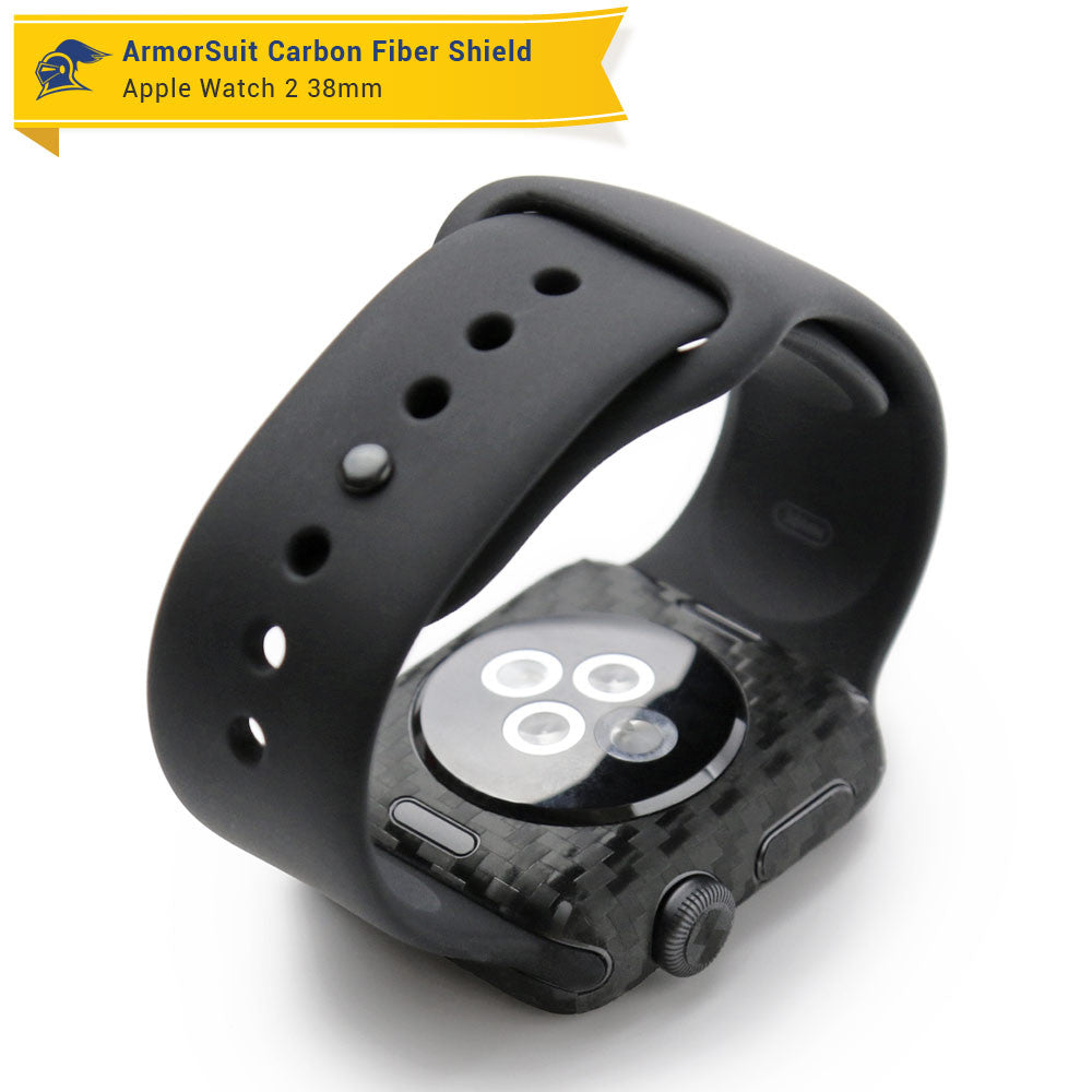 Apple Watch 38mm (Series 2) Screen Protector + Black Carbon Fiber Skin