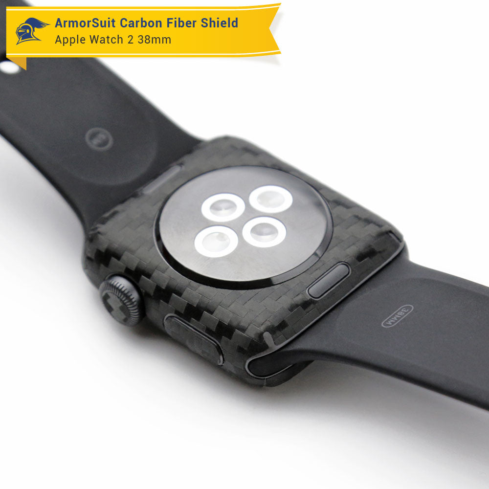 Apple Watch 38mm (Series 2) Screen Protector + Black Carbon Fiber Skin