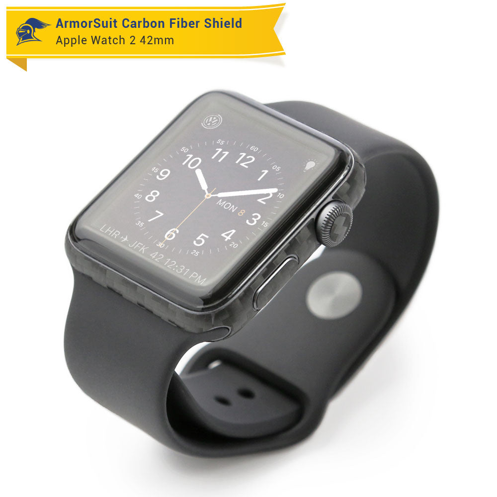 Apple Watch 42mm (Series 2) Screen Protector + Black Carbon Fiber Skin