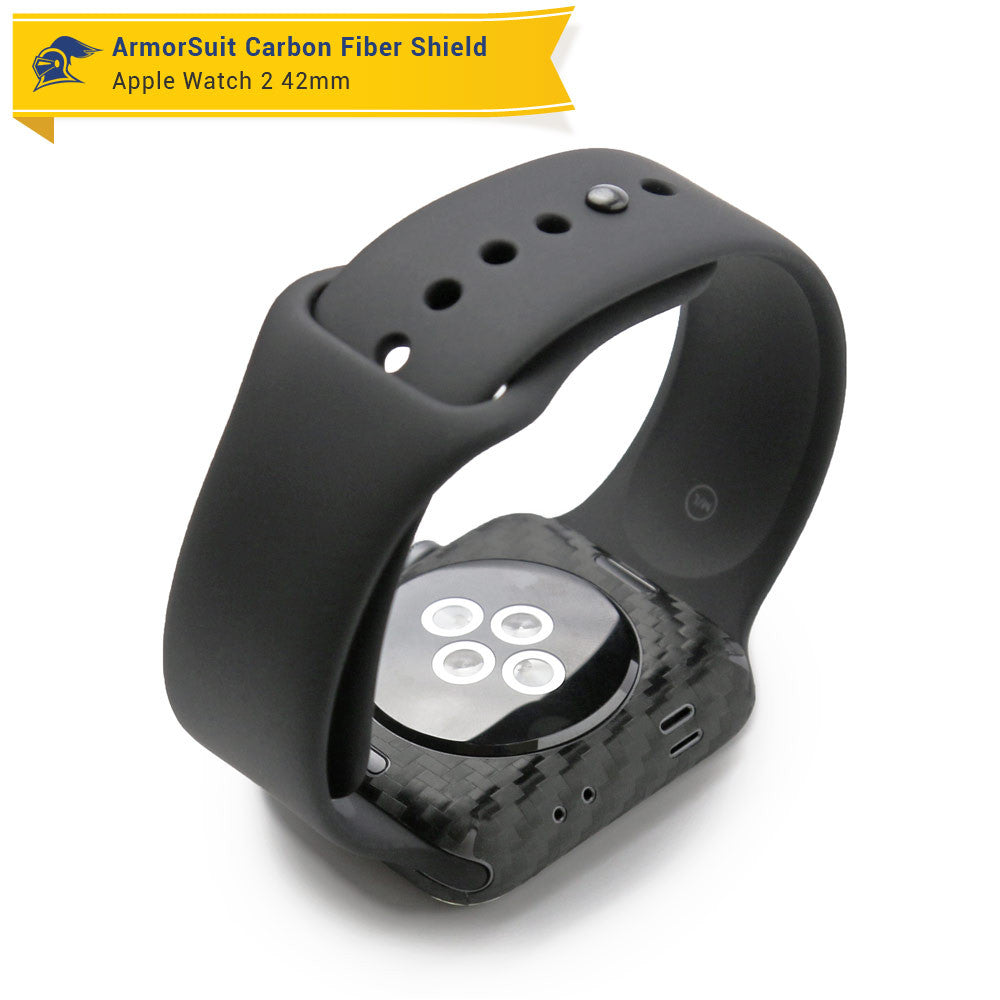 Apple Watch 42mm (Series 2) Screen Protector + Black Carbon Fiber Skin
