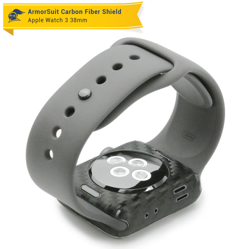 Apple Watch 38mm (Series 3) Screen Protector + Black Carbon Fiber Skin Protector