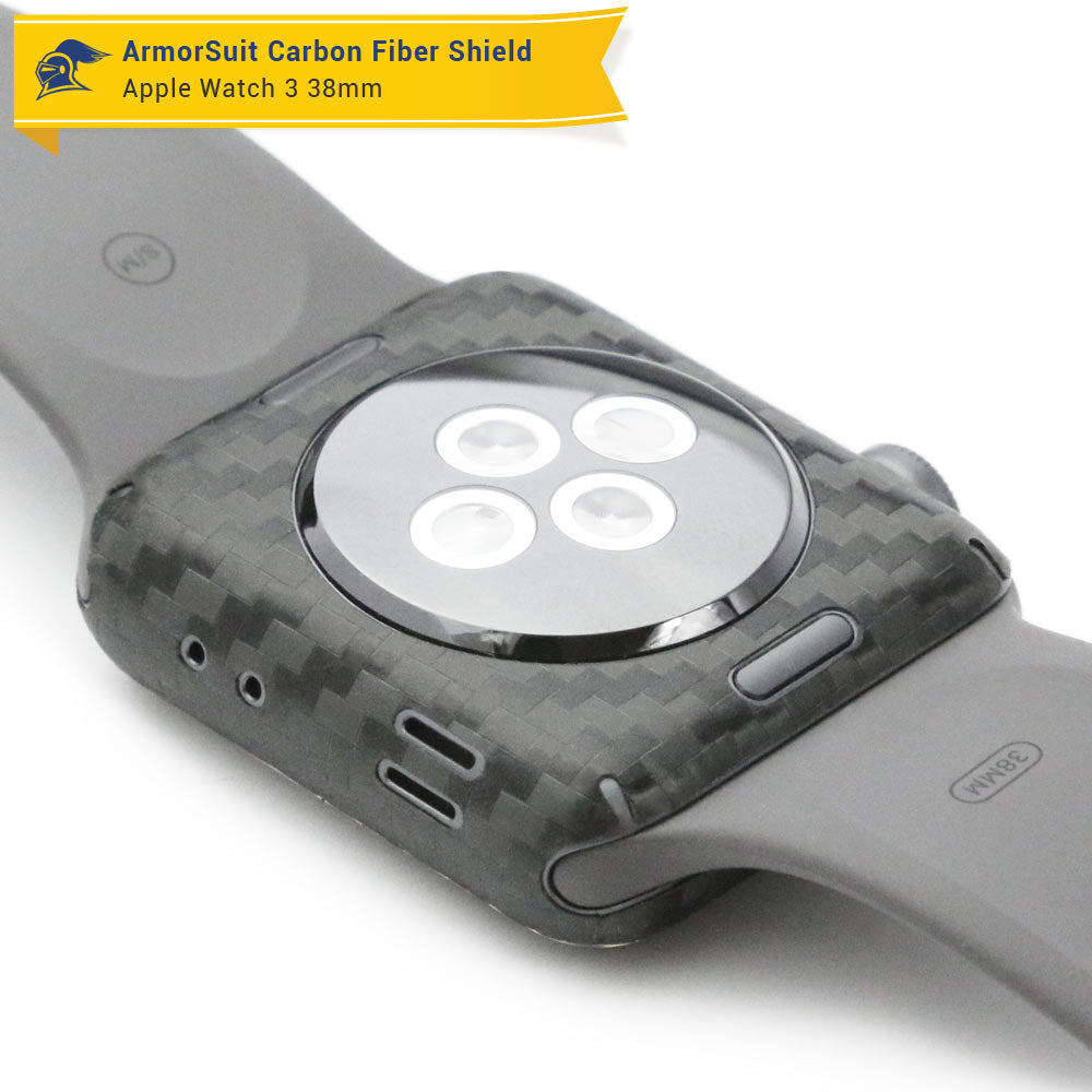 Apple Watch 38mm (Series 3) Screen Protector + Black Carbon Fiber Skin Protector