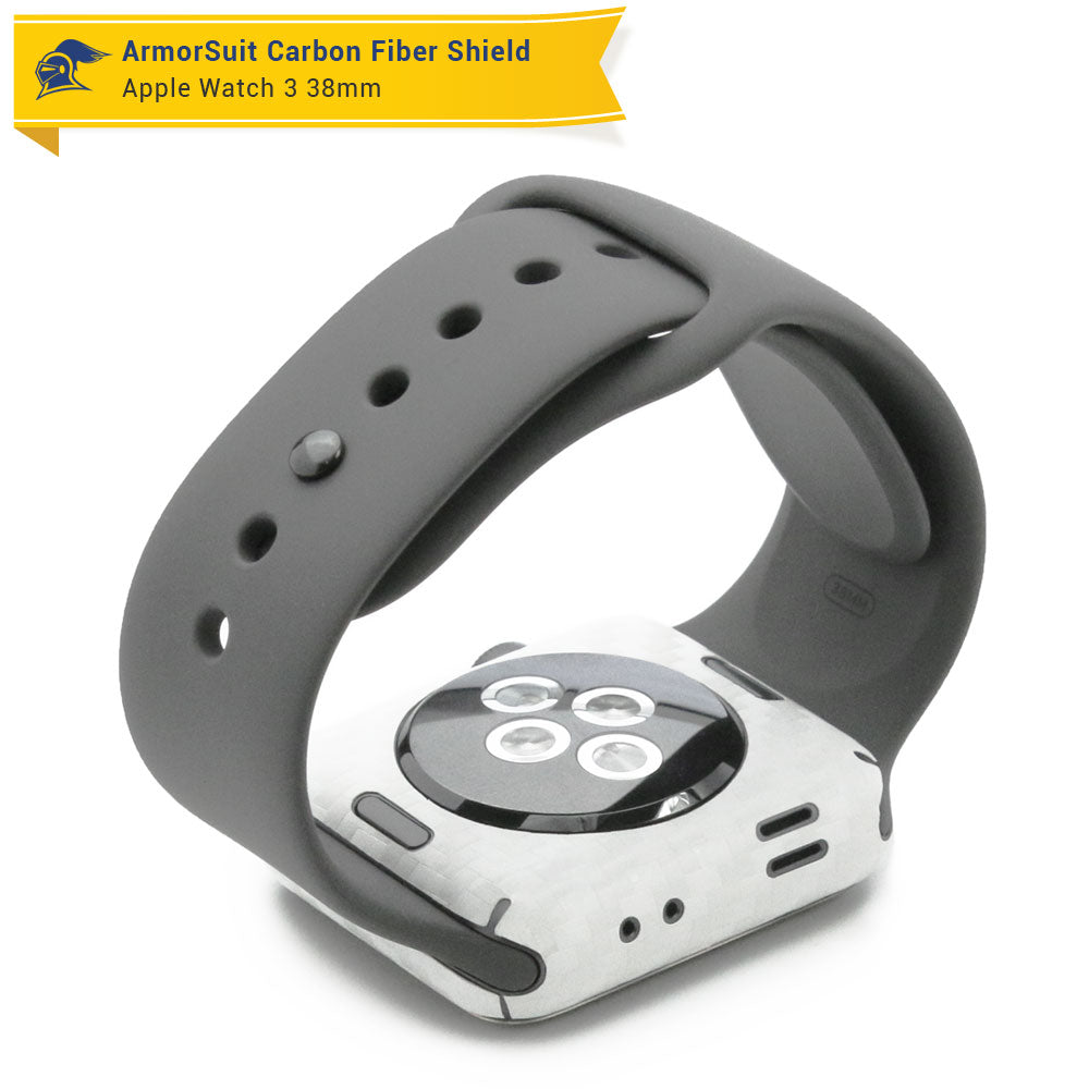 Apple Watch 38mm (Series 3) Screen Protector + White Carbon Fiber Skin Protector