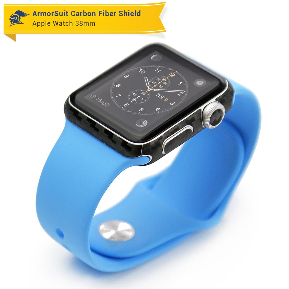 Apple Watch 38mm (Series 1) Screen Protector + Black Carbon Fiber Skin Protector