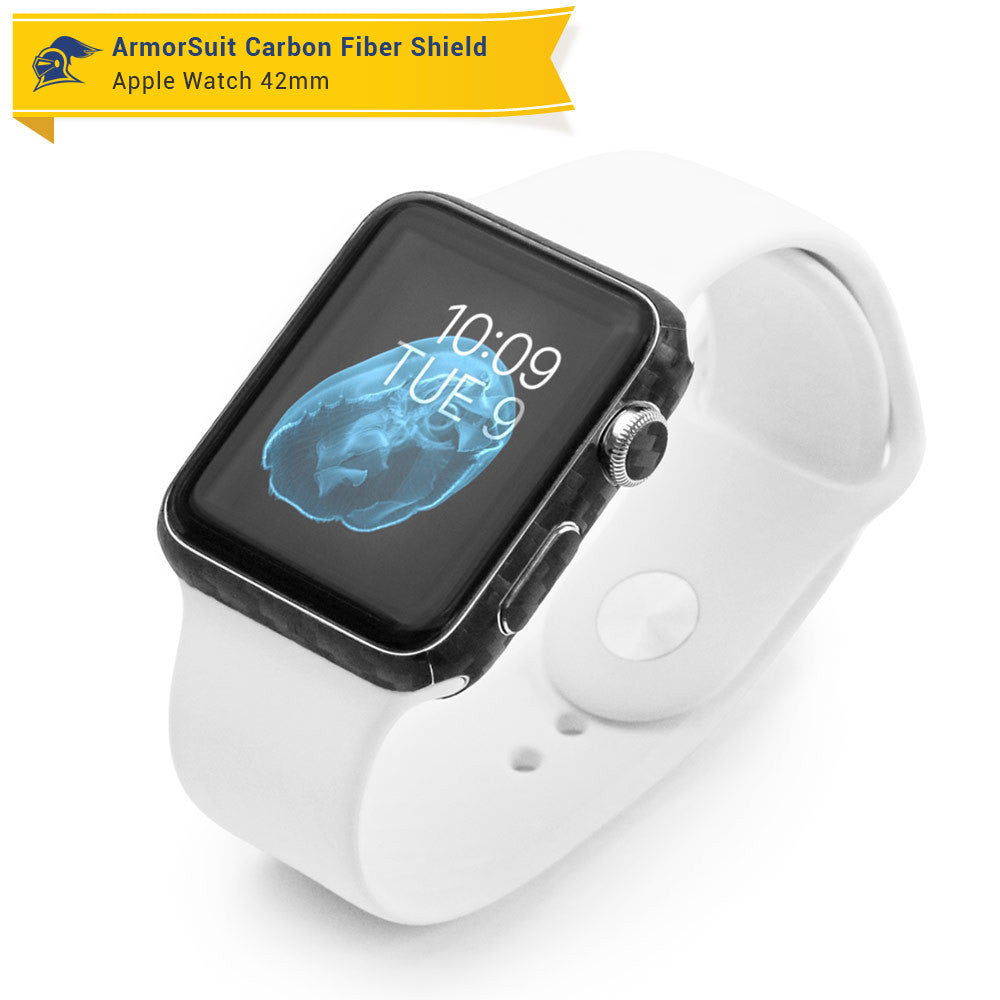 Apple Watch 42mm (Series 1) Screen Protector + Black Carbon Fiber Skin Protector