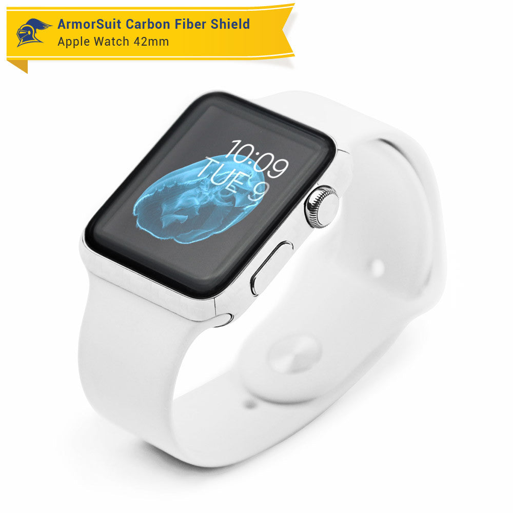 Apple Watch 42mm (Series 1) Screen Protector + White Carbon Fiber Skin Protector