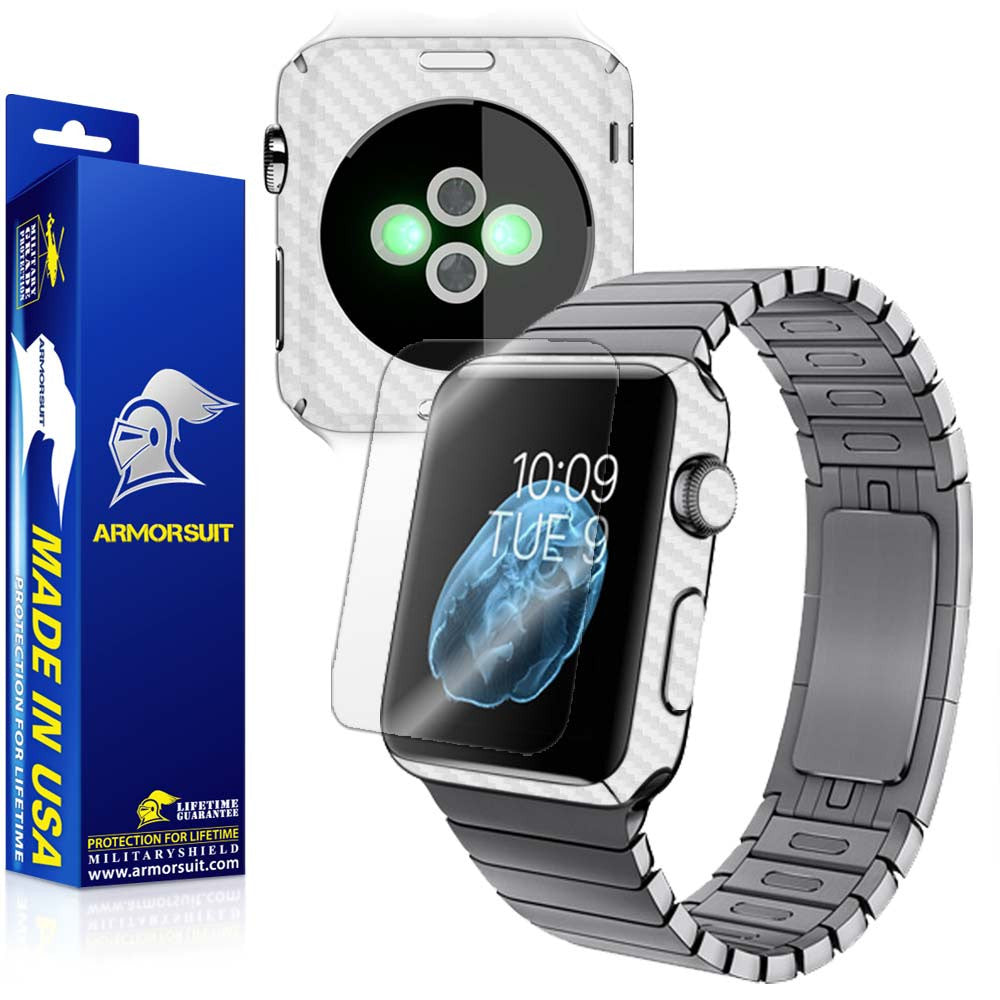 Apple Watch 42mm (Series 1) Screen Protector + White Carbon Fiber Skin Protector