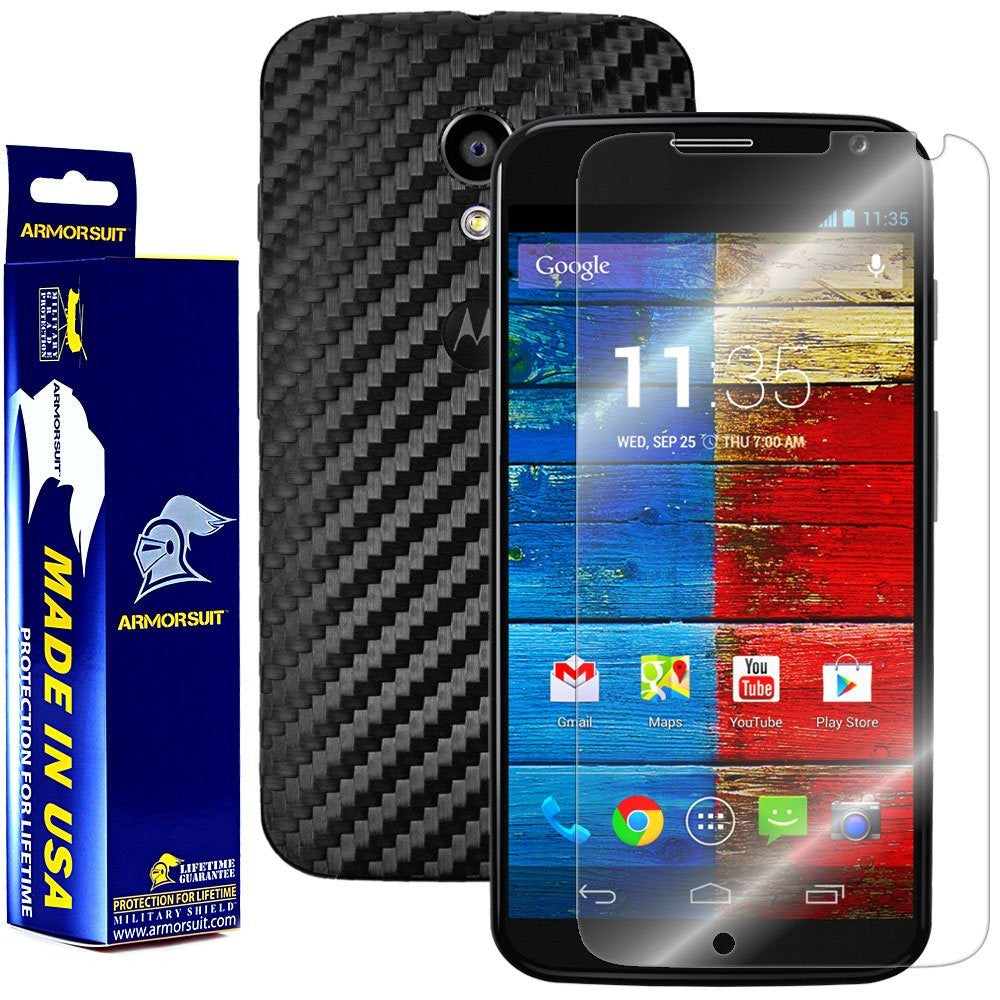 Motorola Moto X (1st Generation) Screen Protector + Black Carbon Fiber Film Protector