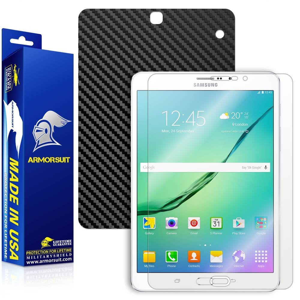 Samsung Galaxy Tab S2 8.0 Screen Protector + Black Carbon Fiber Skin