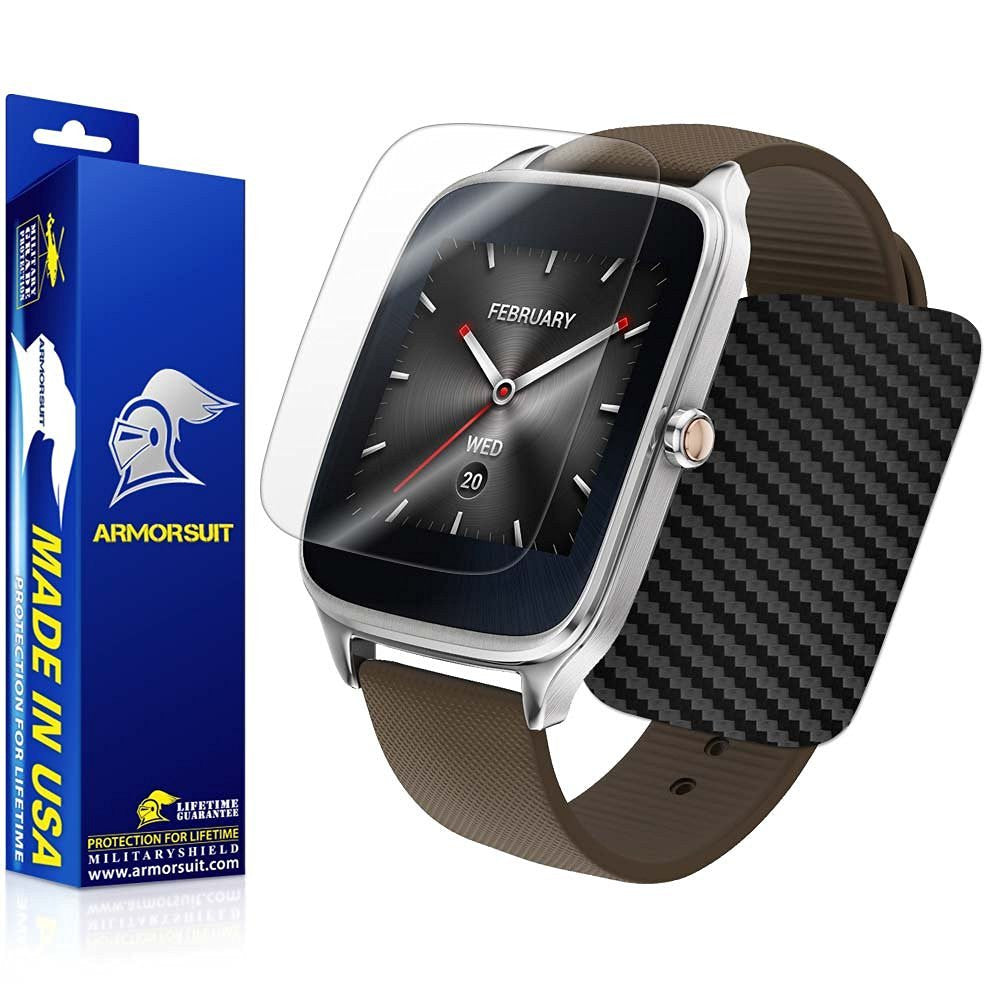 ASUS ZenWatch 2 1.63 Screen Protector + Black Carbon Fiber Skin
