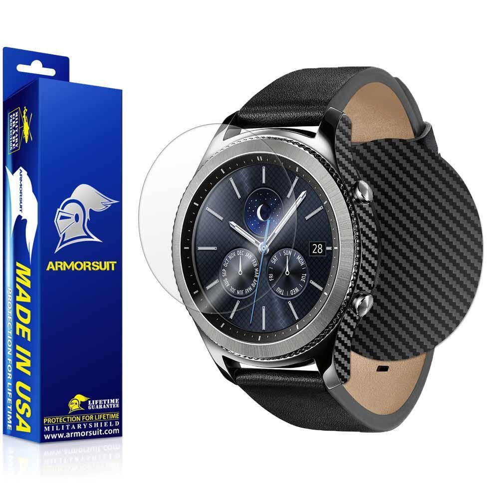 Samsung Gear S3 Classic Screen Protector + Black Carbon Fiber Skin