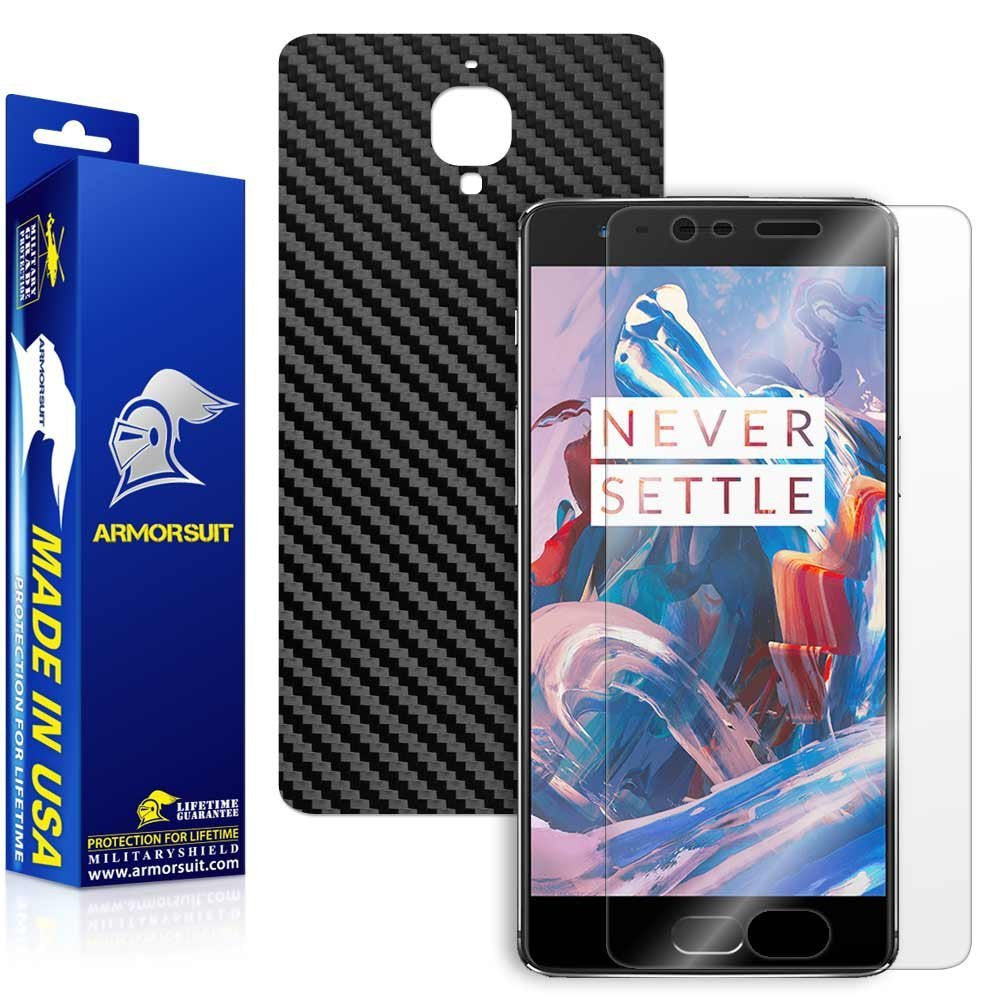 OnePlus 3 Screen Protector + Black Carbon Fiber Skin