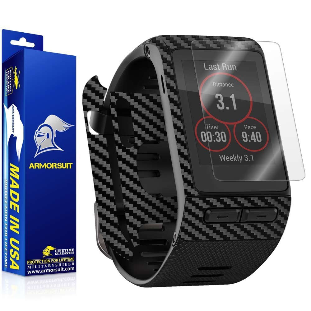 Garmin Vivoactive HR Screen Protector + Black Carbon Fiber Skin