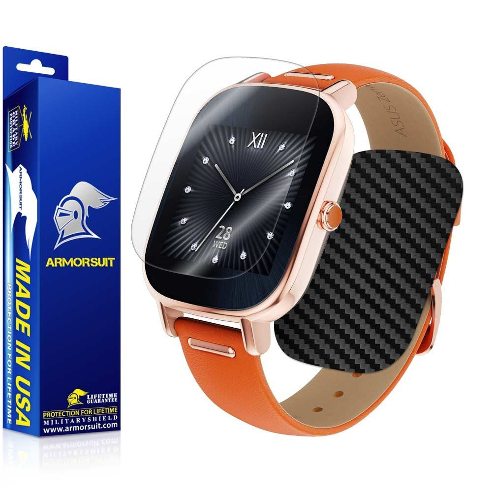 ASUS ZenWatch 2 1.45 Screen Protector + Black Carbon Fiber Skin