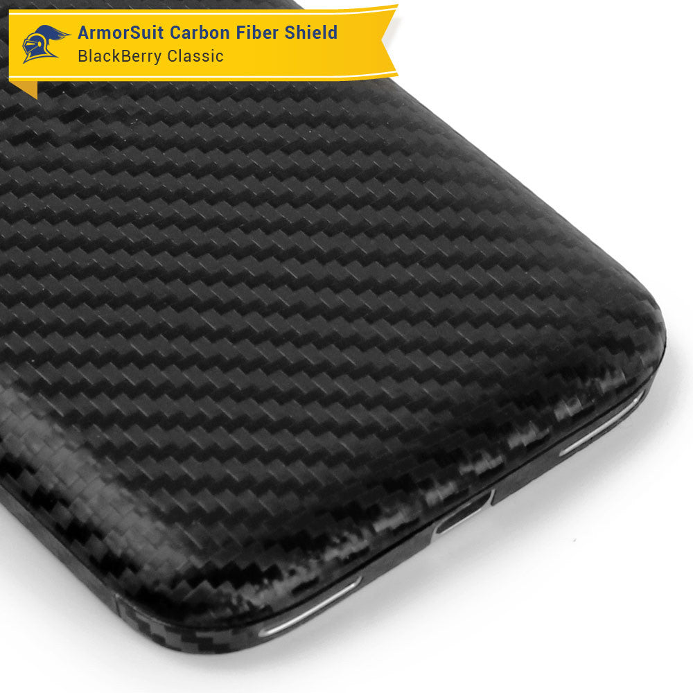BlackBerry Classic (Q20) Screen Protector + Black Carbon Fiber Skin
