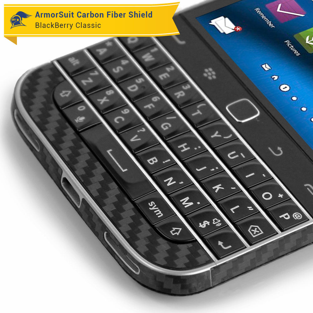 BlackBerry Classic (Q20) Screen Protector + Black Carbon Fiber Skin
