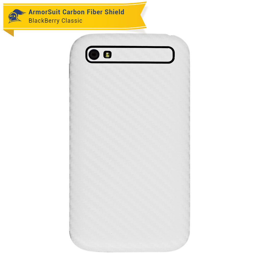 BlackBerry Classic (Q20) Screen Protector + White Carbon Fiber Skin