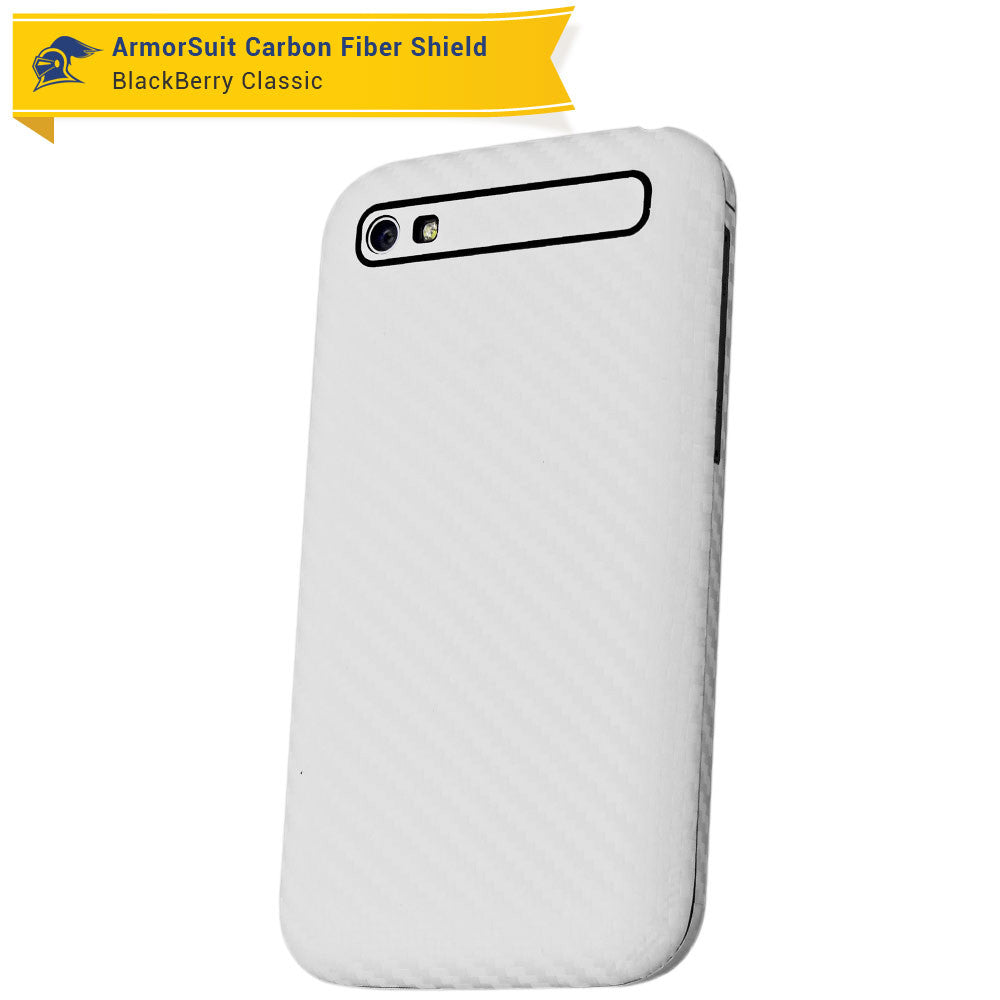 BlackBerry Classic (Q20) Screen Protector + White Carbon Fiber Skin