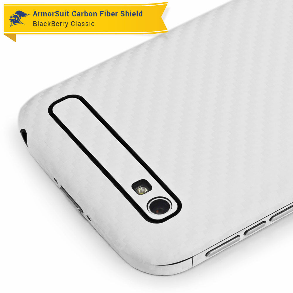 BlackBerry Classic (Q20) Screen Protector + White Carbon Fiber Skin