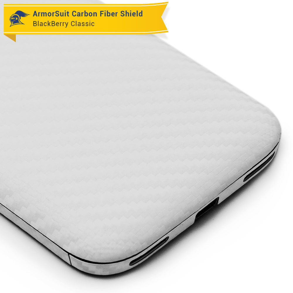 BlackBerry Classic (Q20) Screen Protector + White Carbon Fiber Skin