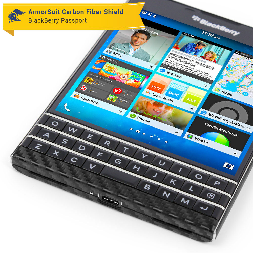 BlackBerry Passport Screen Protector + Black Carbon Fiber Skin