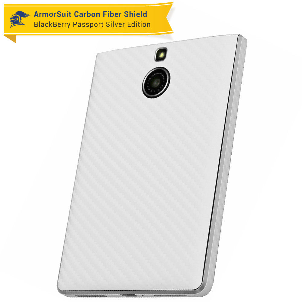 BlackBerry Passport Sliver Edition Screen Protector + White Carbon Fiber Skin