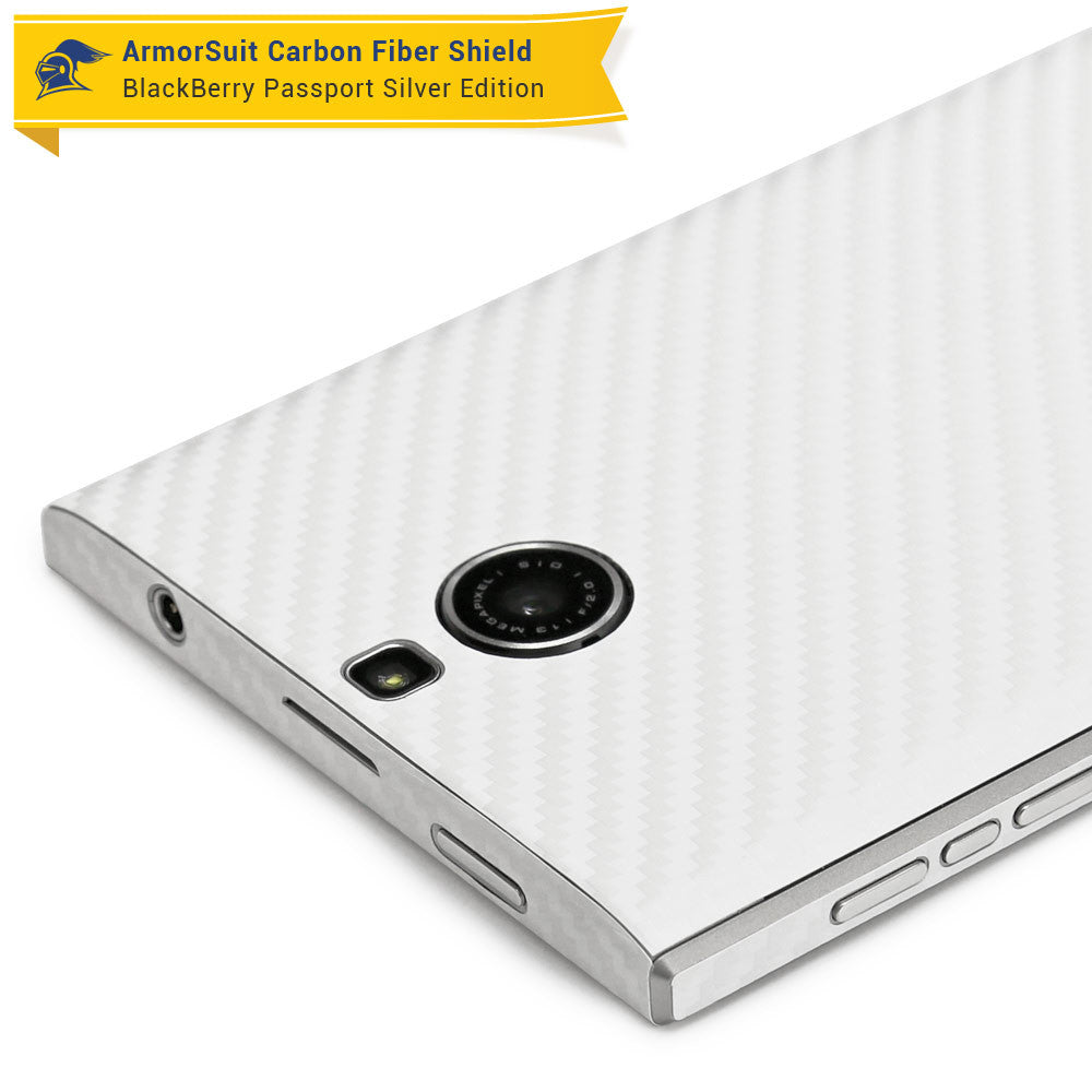 BlackBerry Passport Sliver Edition Screen Protector + White Carbon Fiber Skin