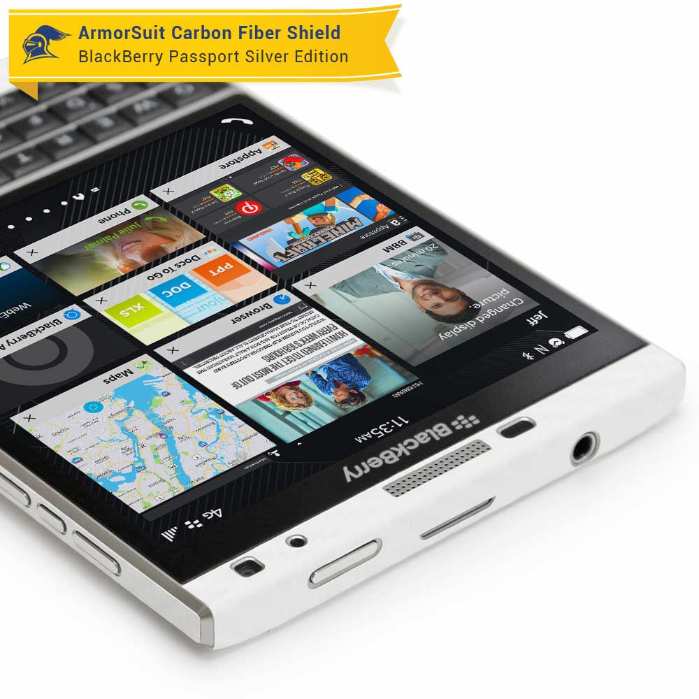 BlackBerry Passport Sliver Edition Screen Protector + White Carbon Fiber Skin