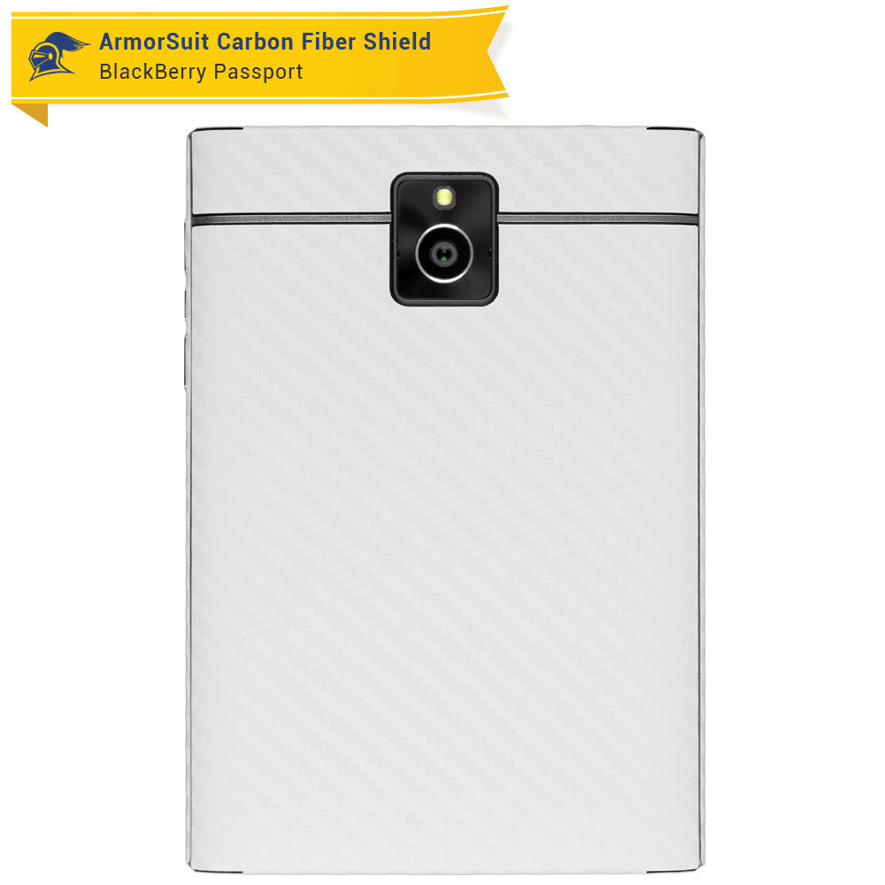 BlackBerry Passport Screen Protector + White Carbon Fiber Skin
