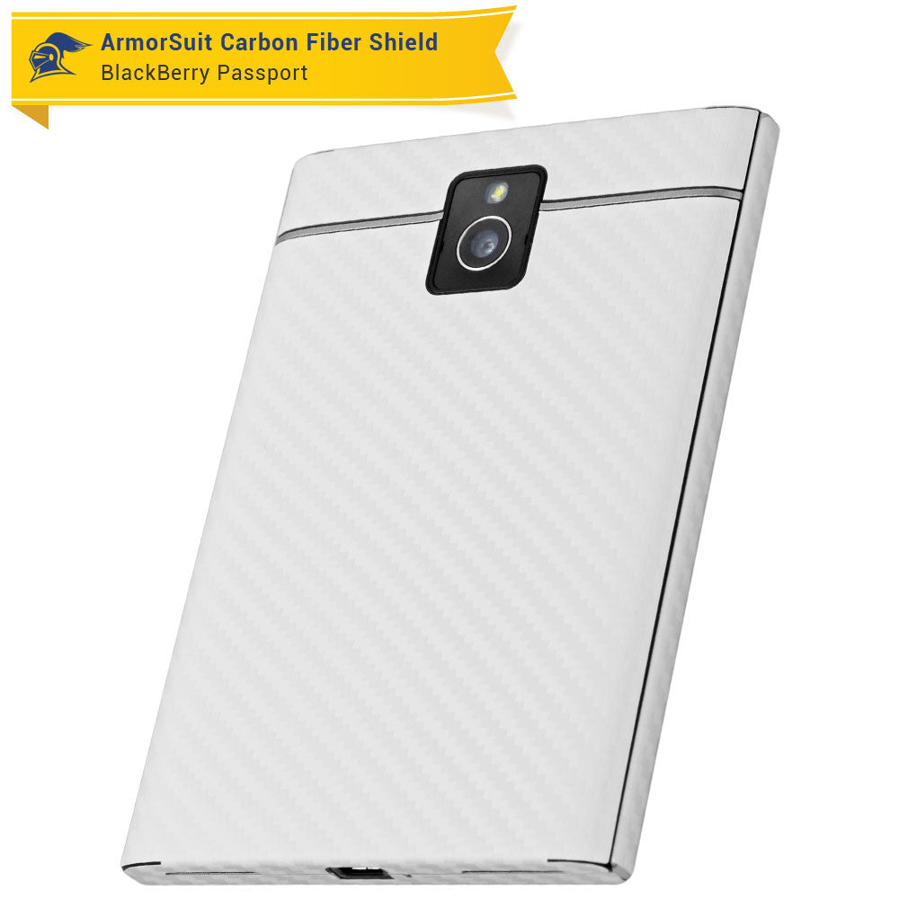 BlackBerry Passport Screen Protector + White Carbon Fiber Skin