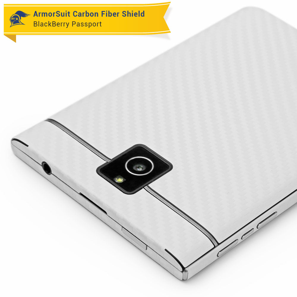 BlackBerry Passport Screen Protector + White Carbon Fiber Skin