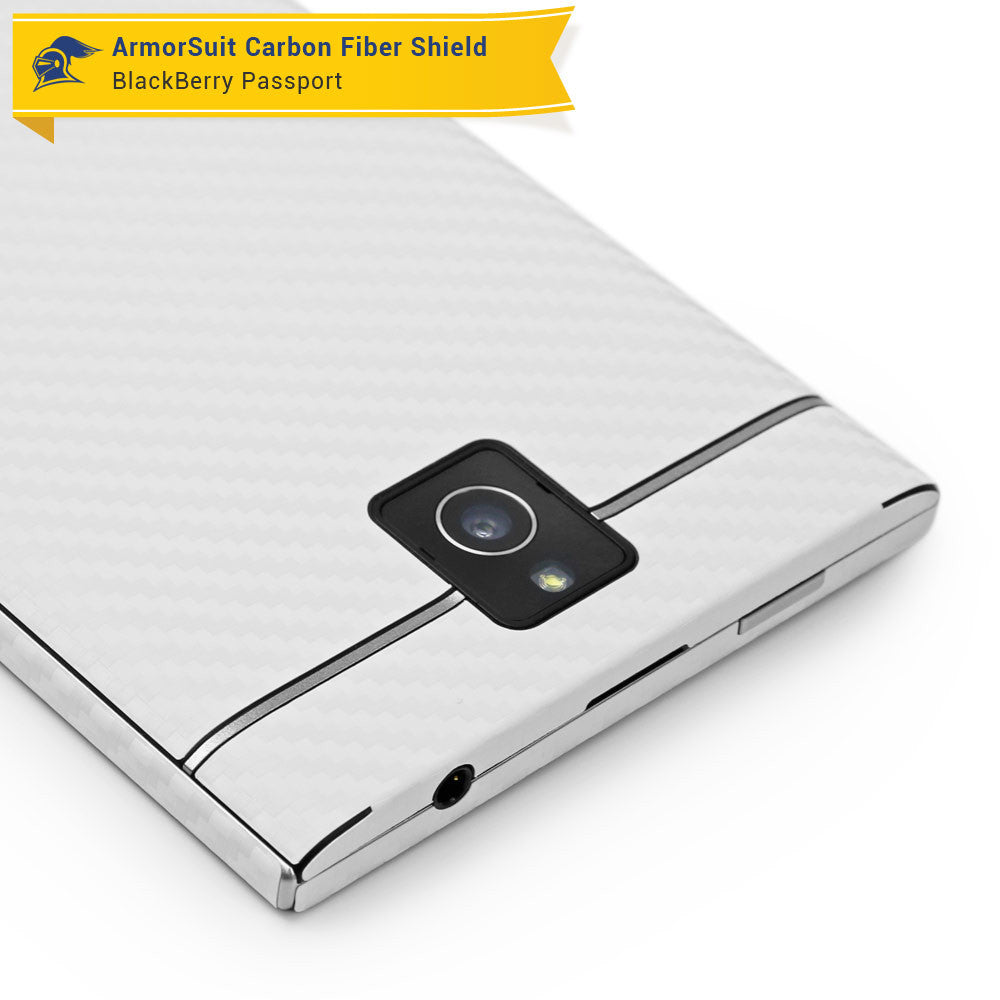 BlackBerry Passport Screen Protector + White Carbon Fiber Skin