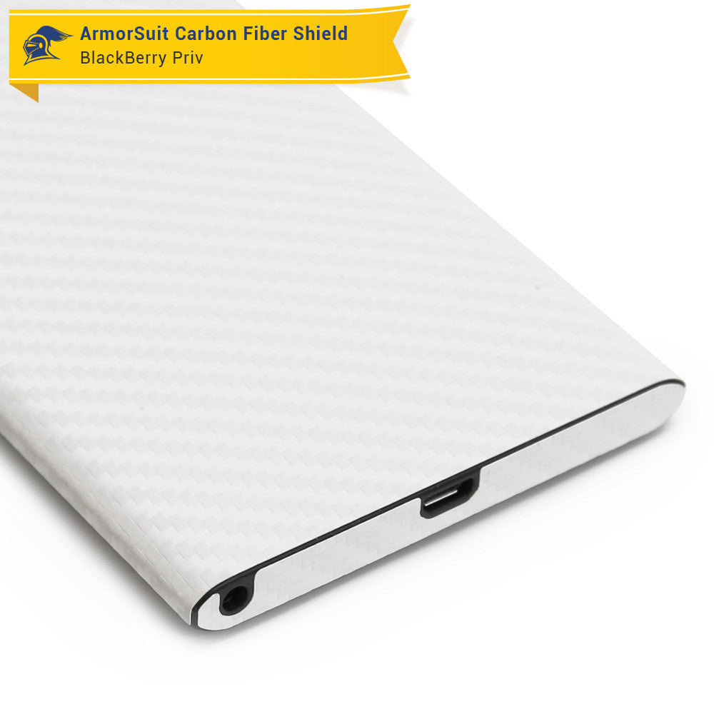 BlackBerry Priv Screen Protector + White Carbon Fiber Skin