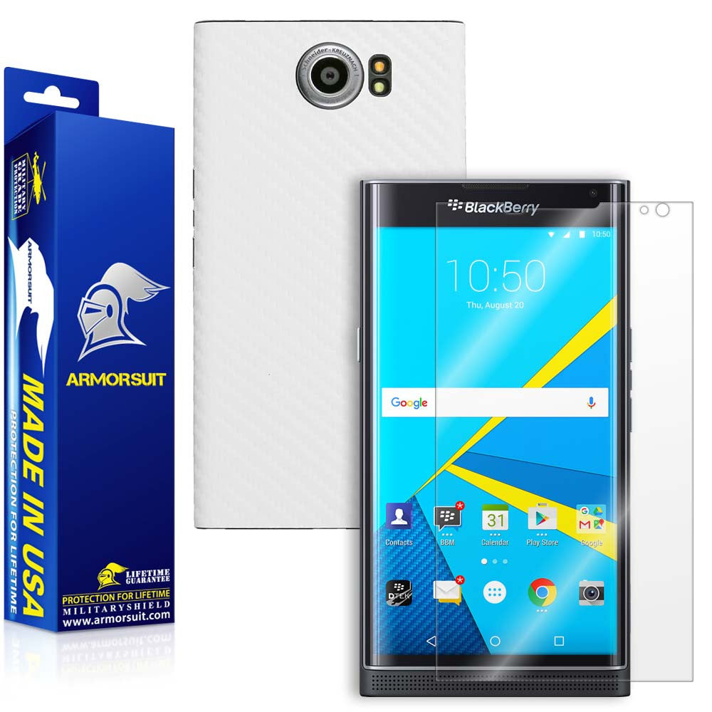 BlackBerry Priv Screen Protector + White Carbon Fiber Skin
