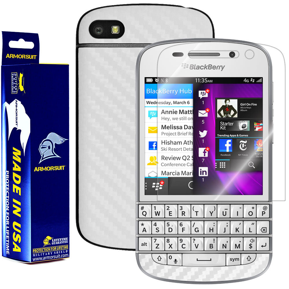 BlackBerry Q10 Screen Protector + White Carbon Fiber Film Protector