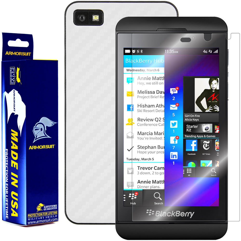 BlackBerry Z10 Screen Protector + White Carbon Fiber Film Protector