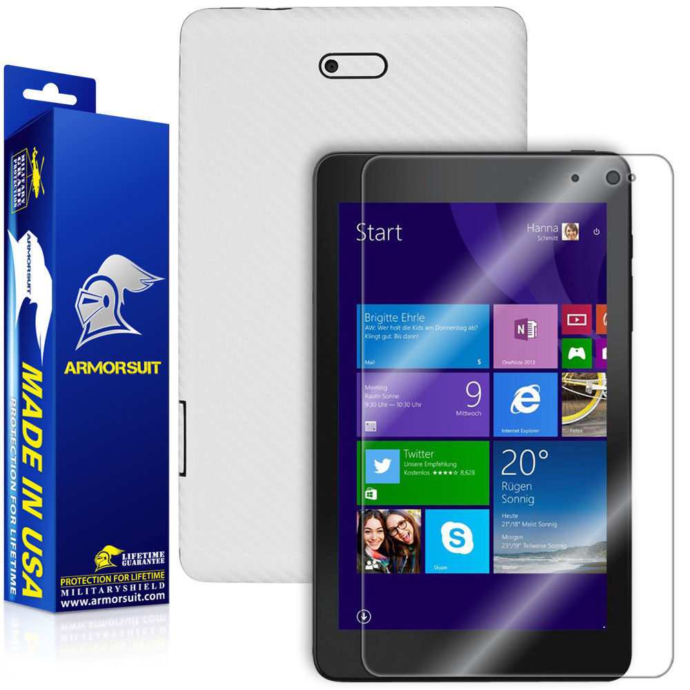 Dell New Venue 8 Pro 3000 3845 Screen Protector + White Carbon Fiber Skin