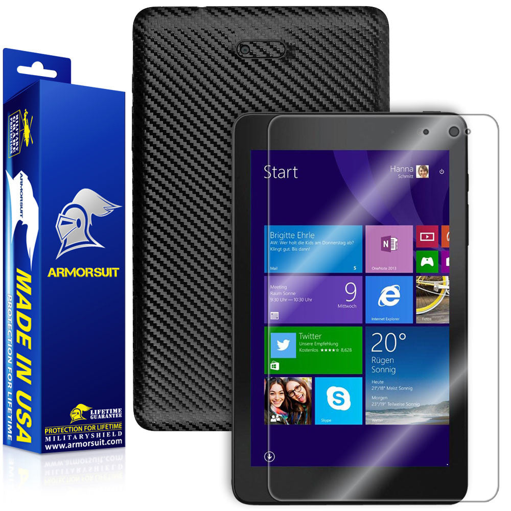 Dell New Venue 8 Pro 3000 3845 Screen Protector + Black Carbon Fiber Skin