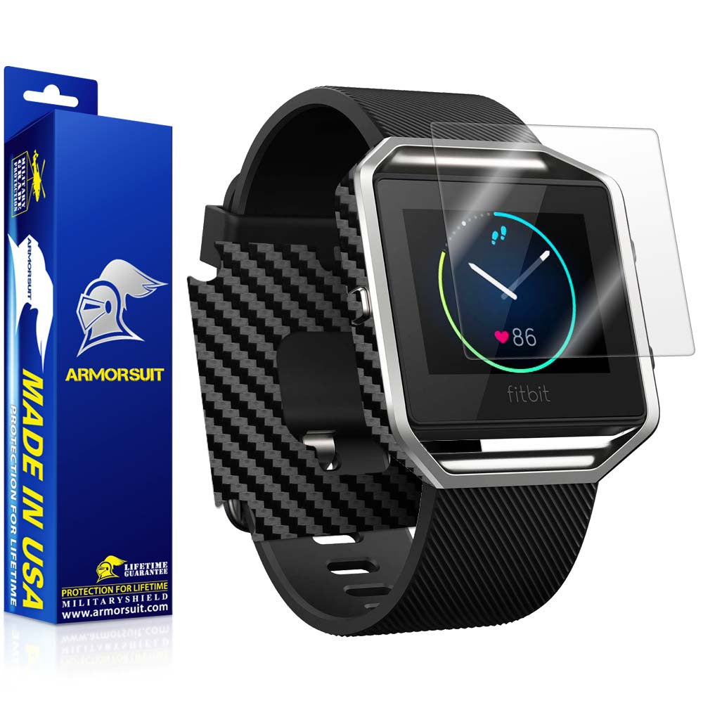 Fitbit Blaze Screen Protector + Black Carbon Fiber Skin