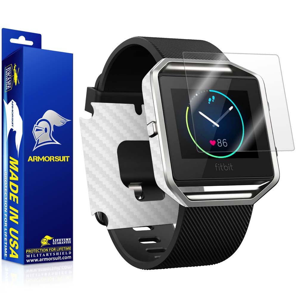 Fitbit Blaze Screen Protector + White Carbon Fiber Skin